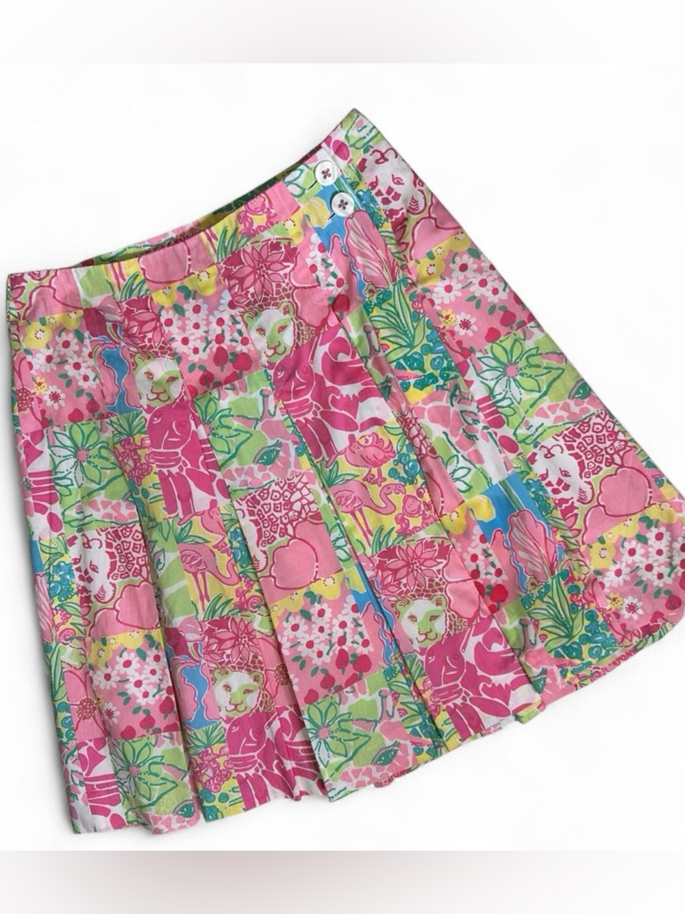 Lilly Pulitzer Pink Floral Patchwork Pleated Wrap Skirt
